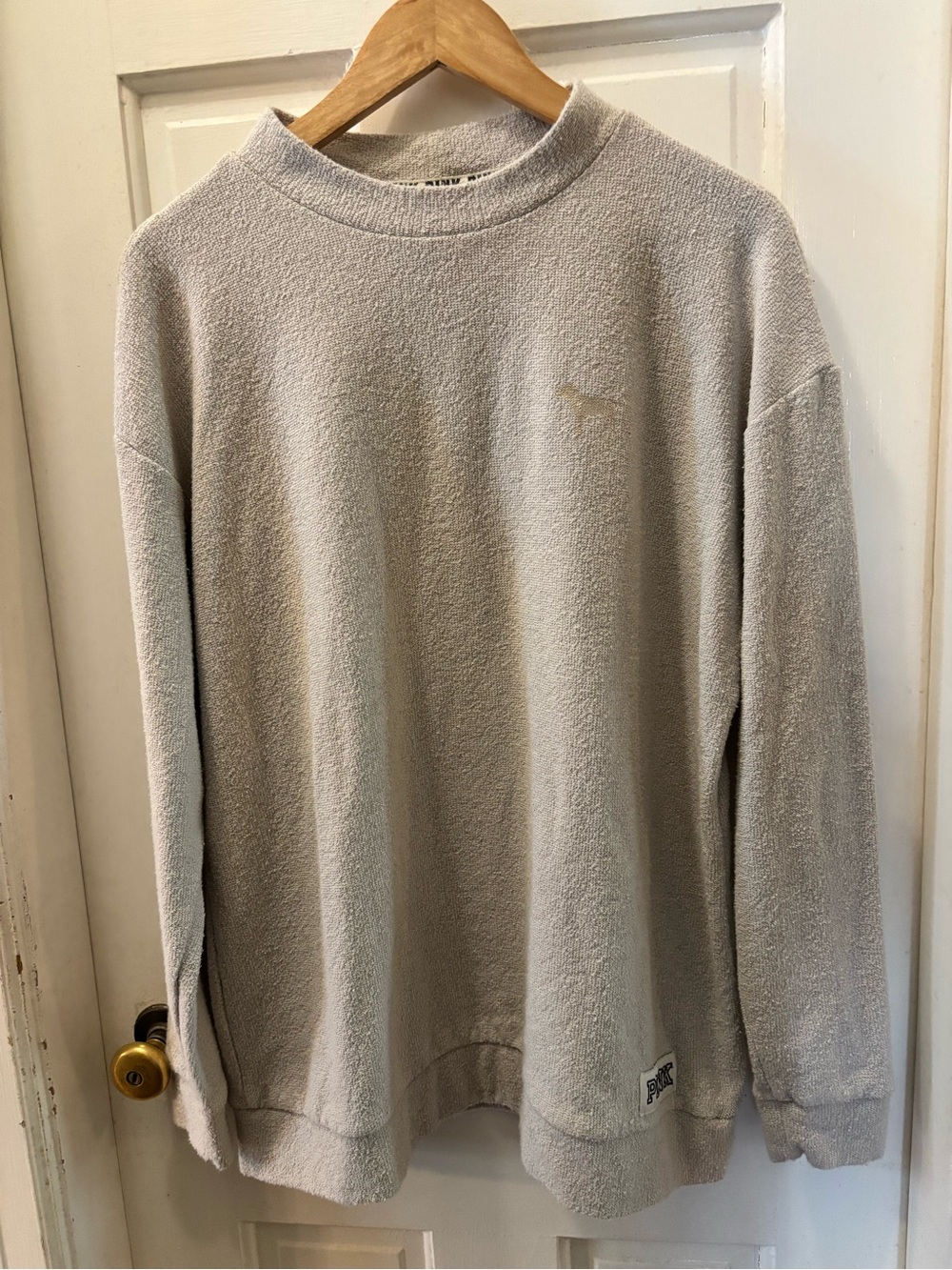 Victoria's Secret Pink Stadium Mock Neck Pullover Sweatshirt beige size medium
